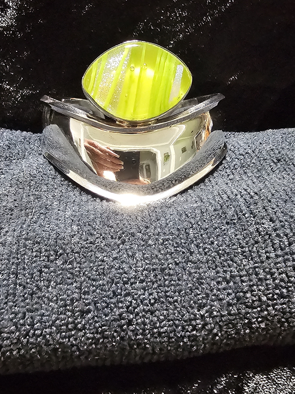 Sterling Silver Cuff Bracelet with Lime Green Glass Accent signed